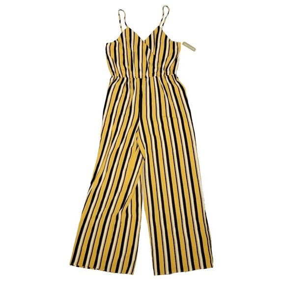 Ripley & James NWT Yellow & Black Striped romper Jumpsuit Size XL long pants - Picture 2 of 5